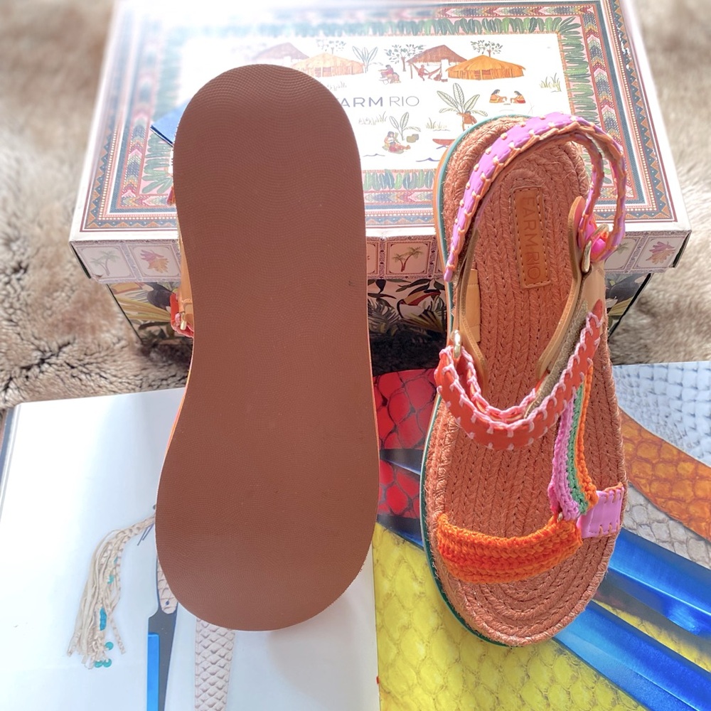 Farm Rio Artisanal Flatform Raffia Velcro Sandals - Picture 7 of 11